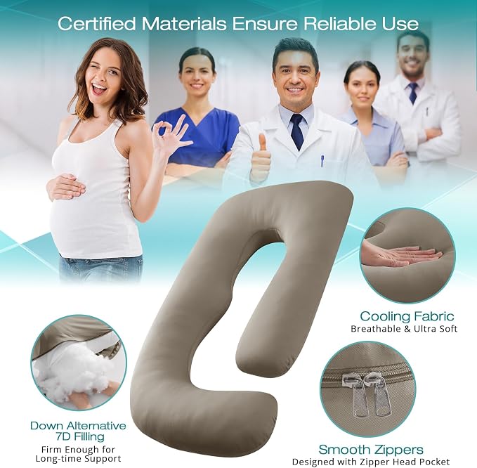 Cooling Pregnancy Pillows for Sleeping, 57'' Full Body Pillow, Linen | Sasttie Maternity Pillow, OEKO-TEX, Down Alternative, Removable Cover, Pregnant Women Must Haves, Maternity Essential