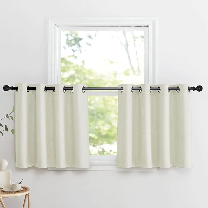 NICETOWN Natural Faux Linen Blackout Curtain Panels 24 inch Long, Thermal Insulated Light Blocking Window Coering Privacy Protect Energy Efficient for Small Windows Bedroom, 52 by 24 inch, 2 PCs