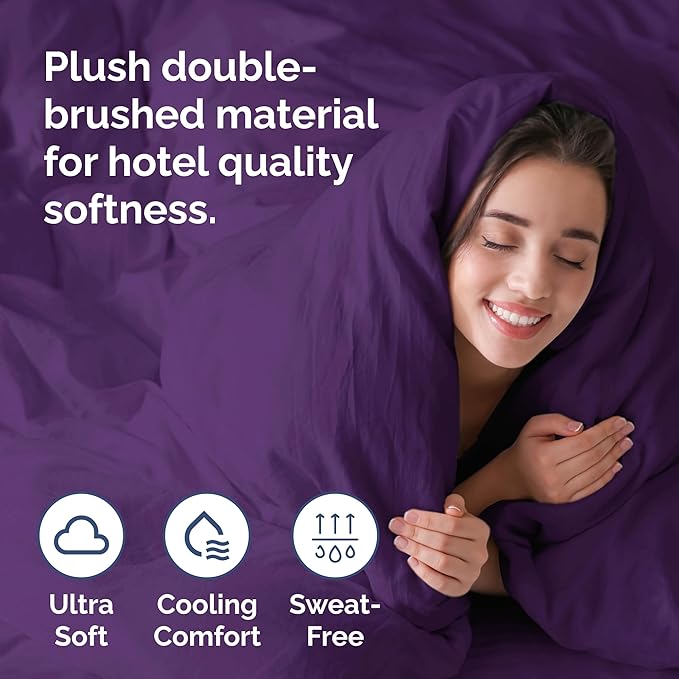 Duvet Cover Full Size - Extra Soft 3 Piece with Zipper Closure - Purple | Extra Soft, Breathable, Full Duvet Cover 80" x 90" with 2 Pillow Shams, Zipper Closures & Ties, Women, Men, Kids & Teens