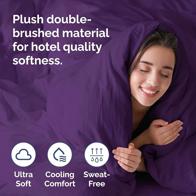 Duvet Cover Cal King Size - Soft 3 Piece with Zipper Closure - Purple | Extra Soft, Breathable, Cal King Duvet Cover 104" x 98" with 2 Pillow Shams, Zipper Closures & Ties, Women, Men, Kids & Teens