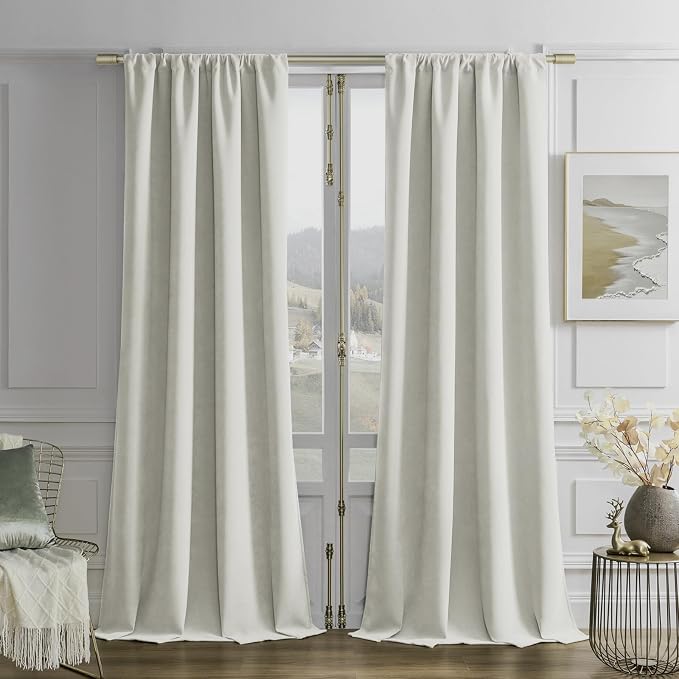Joydeco Velvet Blackout Curtains Black Out Curtain 108 Inch Drapes | for Bedroom Living Room, Heat and Light Blocking, Thermal Insulated Luxury Heavy Duty Curtain 2 Panels Rod Pocket