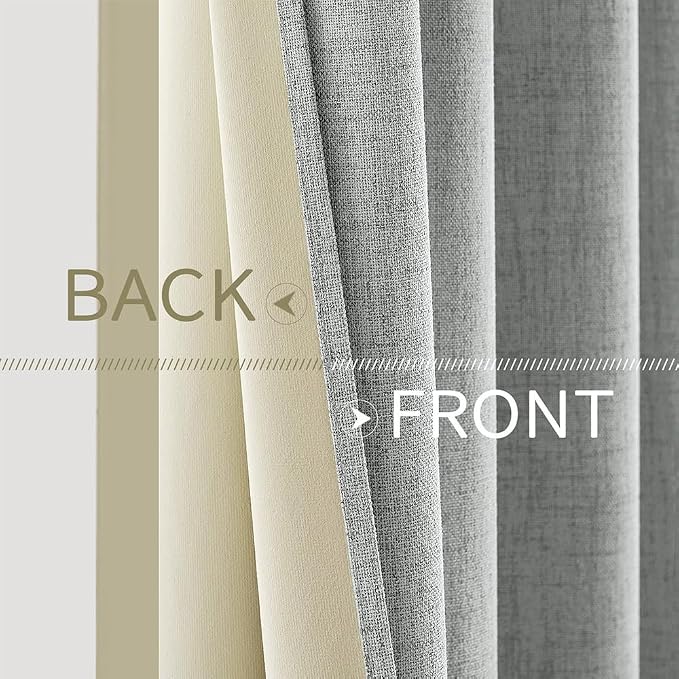 MIULEE 100% Blackout Linen Curtains for Bedroom 52x45 Inches Glacier Gray | Room Darkening, Light Blocking, Thermal Insulated, Grommet Top, Linen Textured, Window Curtains for Living Room, 2 Panels