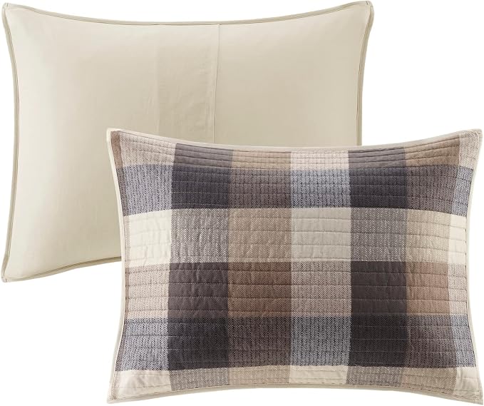 Madison Park Cabin Lifestyle Plaid Quilt Set, 6PC King/Cal King Coverlet | All Season, Luxurious Coverlet Bedspread Lightweight Bedding Layer, Shams, Decorative Pillow, Neutral