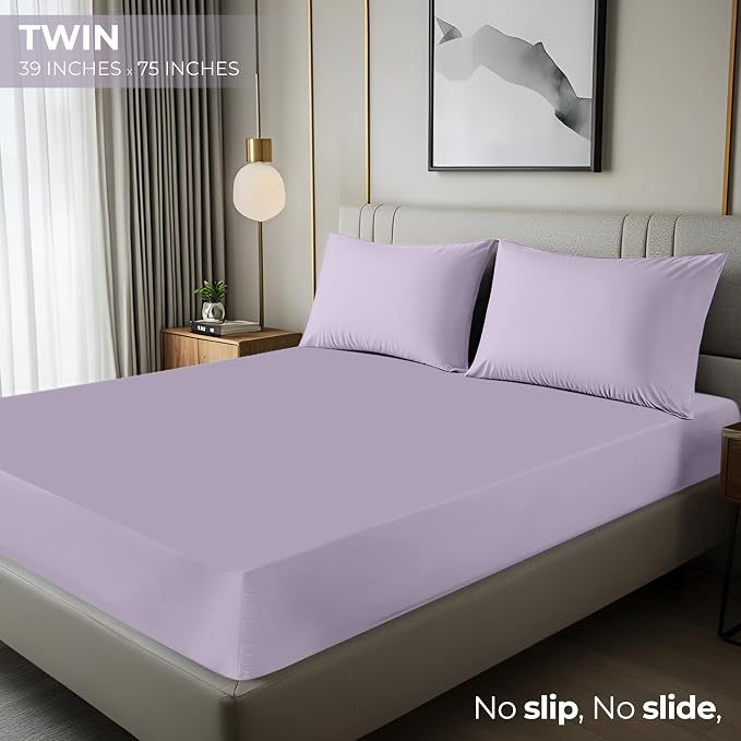 Twin Fitted Sheet, Ultra Soft Fits Up to 16 Inch Deep Pocket, Lavender | Hotel Comfort, Cooling & Breathable Cotton like Polyester, Easy Fit, Wrinkle & Fade Resistant, Snug Fit, Easy Care, Oeko-Tex