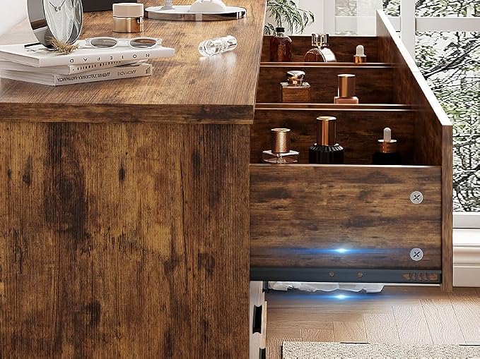 Xixini Dresser for Bedroom, 9 Drawer Wide Modern Chest of Drawers with X-Shaped Sturdy Base, Wood Double Dresser Closet Clothes Storage Organizer, Wooden TV Stand for Living Room, Hallway, Brown