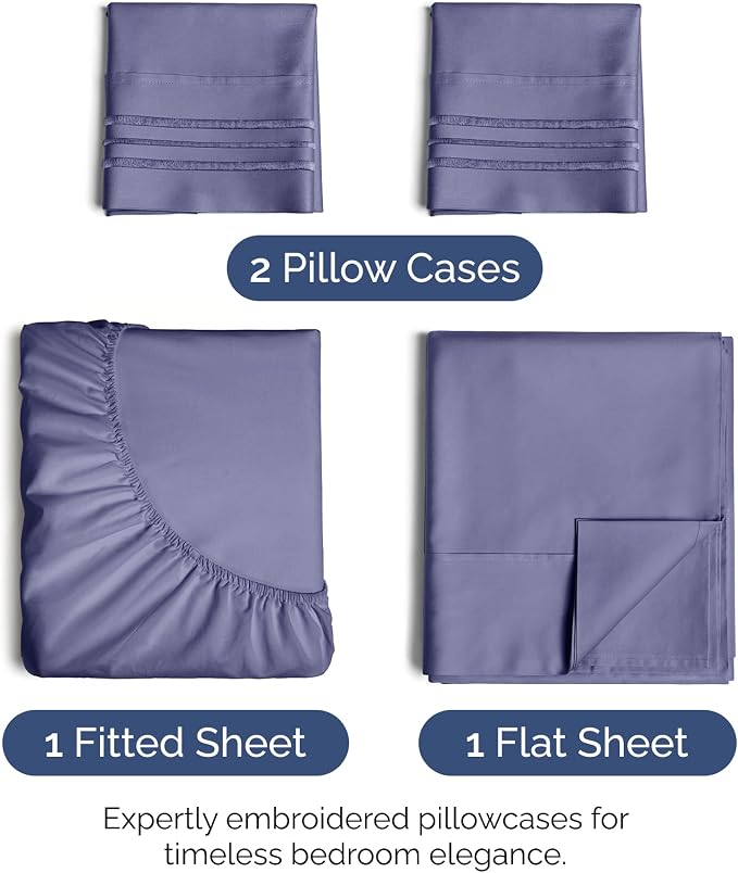 Queen Size 4 Piece Sheet Set - Soft & Cooling Bed Sheets - Twilight Purple | Fits 8 Inch to 16 inch Mattress, Wrinkle Free & Fade Resistant with Deep Pockets, Breathable, Comfy Hotel Luxury Bedding