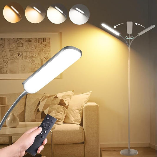 marctronic Grey LED Floor Lamp, 18W 1800LM Bright Floor Lamps with Remote & Works with Smart Plug, Dimmable Timing Eye Caring Reading Light Modern Standing Floor Lamp for Living Room Bedroom Office
