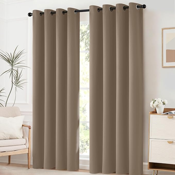 Yakamok Room Darkening Curtains 52x84 inch Length Khaki-Living Room | 2 panels,grommet blackout window treatment,thermal insulated,light blocking drapes,privacy protection,bedroom dining room