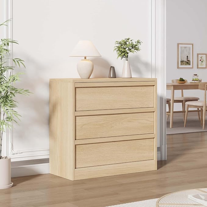 Garvee 3 Dresser for Bedroom, 30.5" Tall Dresser, Freestanding Vertical Drawer with Storage, Wooden Closet Chest Storage for Living Room, Hallway, Entryway, Natural Oak