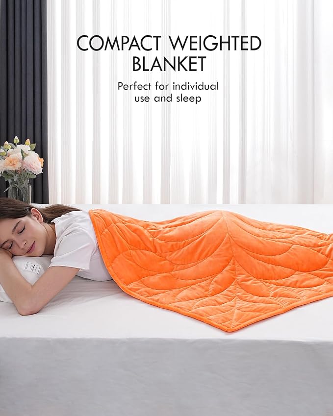 Kaisa Weighted Lap Blanket for Adults, 7lbs 41" x 53", Leaf Pattern, Orange | Washable Weighted Blankets, Small Portable Blanket for Relaxation, Cozy Luxury Crystal Velvet All-Season Heavy Blanket