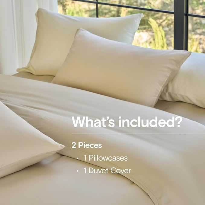 DOZ Duvet Cover Set, 100% Viscose derived from Bamboo, Organically Grown, Buttery Soft, Cooling Duvet Covers, High GSM, 1 Duvet Cover and 1 Pillowcase, 70"x90" (Sand, Twin/Twin XL)