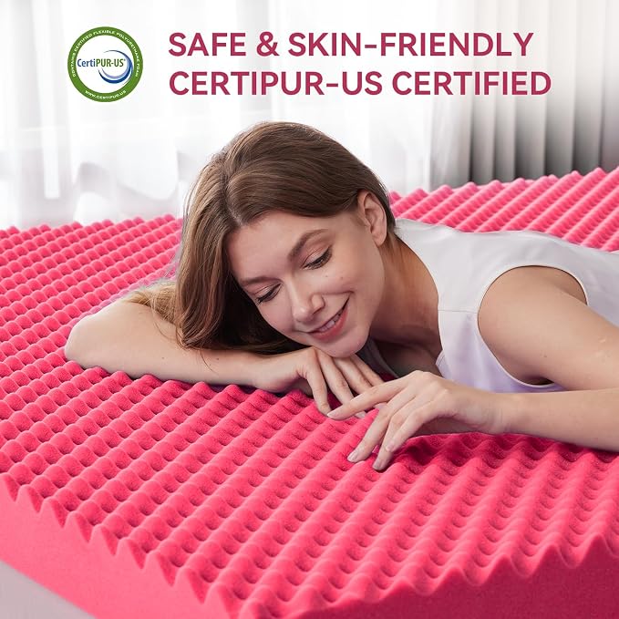 SINWEEK 2 Inch Egg Crate Memory Foam Mattress Topper Twin XL, Twin Extra Long Mattress Pads for College Dorm Room, Pressure Relieve CertiPUR-US Certified,39x80 Inches, Pink