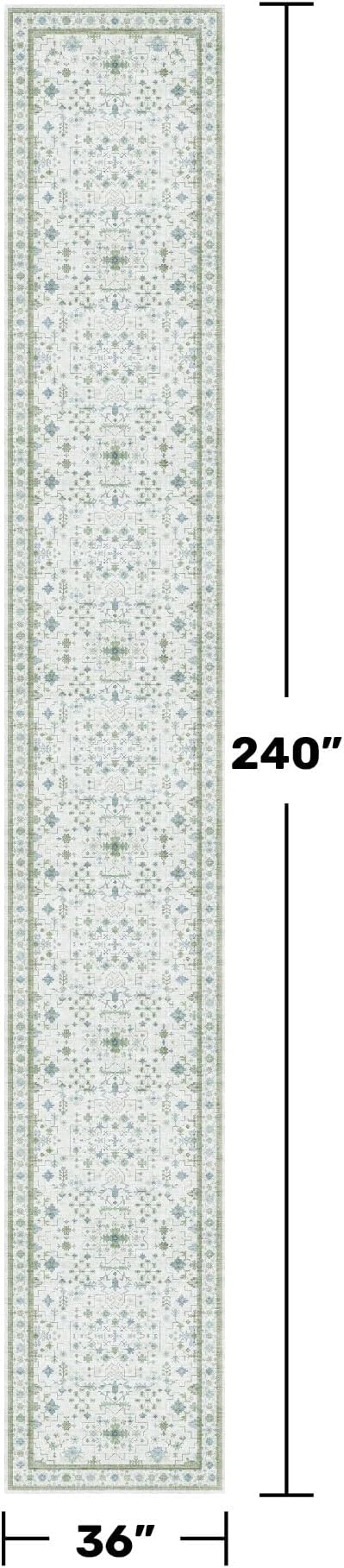 Oushak 3x20 Wide Hallway Runner Rug - Vintage Turkish Floral, Washable Low Pile Non Slip 20ft Extra Long Runners for Large Kitchen, Hall Way - Blue and Green Décor