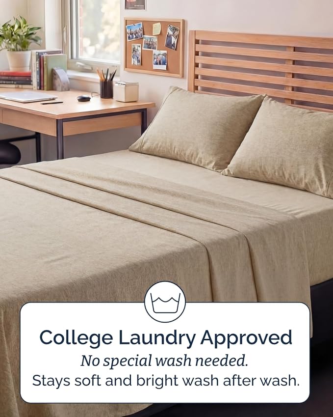 Full XL Sheets - 4 Piece Full XL Sheet Set - Soft & Cooling - Heathered Tan | Hotel Luxury Bedding for Women & Men with Deep Pockets, Ultra-Soft, Comfy, Easy-Fit, Wrinkle Free & Fade Resistant, Oeko-Tex