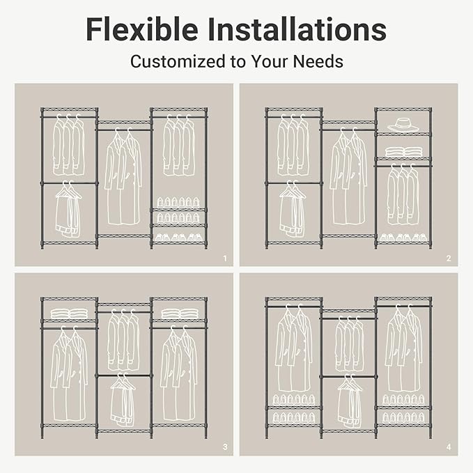 VIPEK V5 Medium Freestanding Clothes Rack, Modular Closet System, White | 790 lbs Load, 4 x 19.5 in hanging rods, 8 x shelves (2 adjustable), Supports expansion with accessories