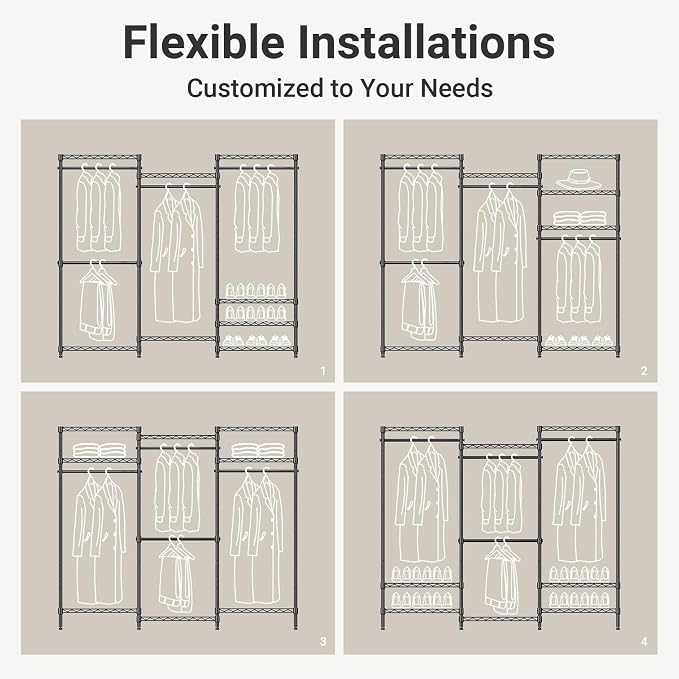 VIPEK V5 Heavy Duty Clothes Rack, Freestanding Modular Closet System, White | 890 lbs Load, 4 x 23.6 in hanging rods, 8 x shelves (2 adjustable), Supports expansion with accessories