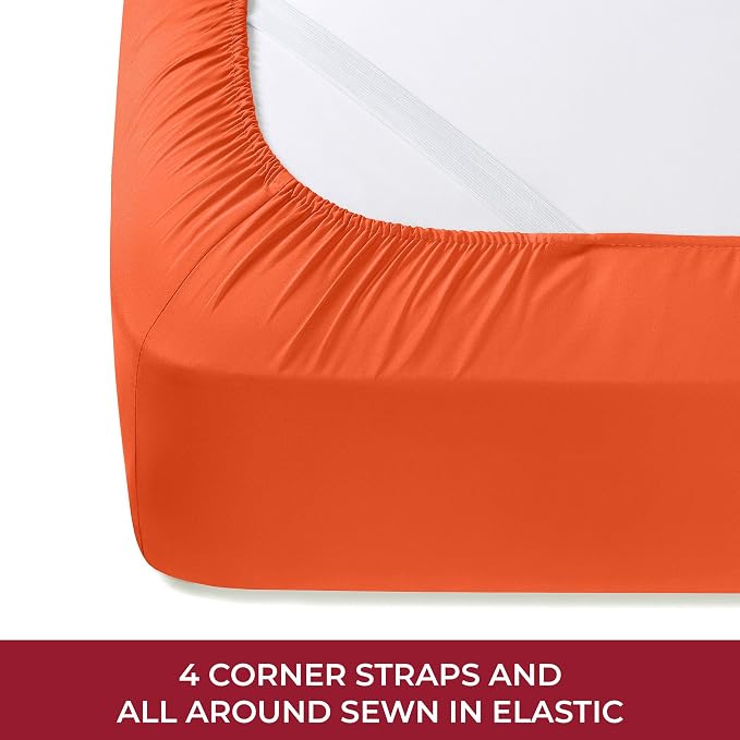 Mellanni Iconic 4-PC, Ultra Soft Sheet Set (RV/Short Queen, Poppy Orange) | 10M+ Sleepers. Lab-tested: Sleeps Cool, Stays Bright, Strong, Smooth. Good Housekeeping Best Bedding, 7 yrs running.