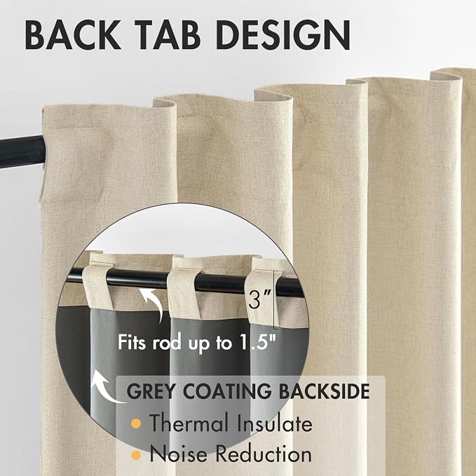 MIULEE 100% Blackout Curtains Linen Curtains & Drapes 84 Inch Cream Beige | 2 Panels, Full Black Out, Thermal Insulated, Room Darkening Window Curtains for Bedroom Living Room , Back Tab & Rod Pocket