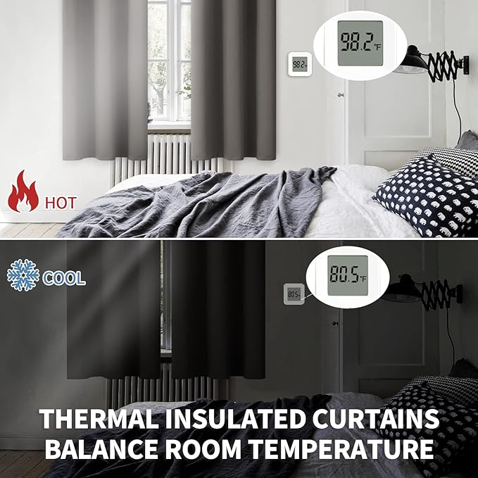 BGment Grey Blackout Curtains for Bedroom 45 Inch Long - 2 Panels | Grommet Top, Black Out, Room Darkening, Sunblock, Thermal Insulated, Window Drapes for Kids Boys Room, 52x45 Inch
