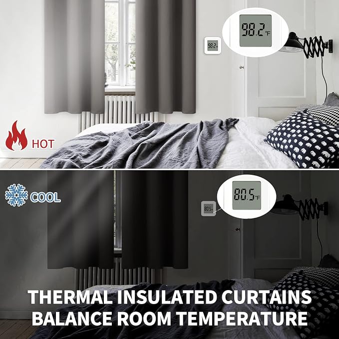BGment Grey Blackout Curtains for Bedroom 72 Inch Long - 2 Panels | Grommet Top, Black Out, Room Darkening, Sunblock, Thermal Insulated, Window Drapes for Kids Boys Room, 52x72 Inch