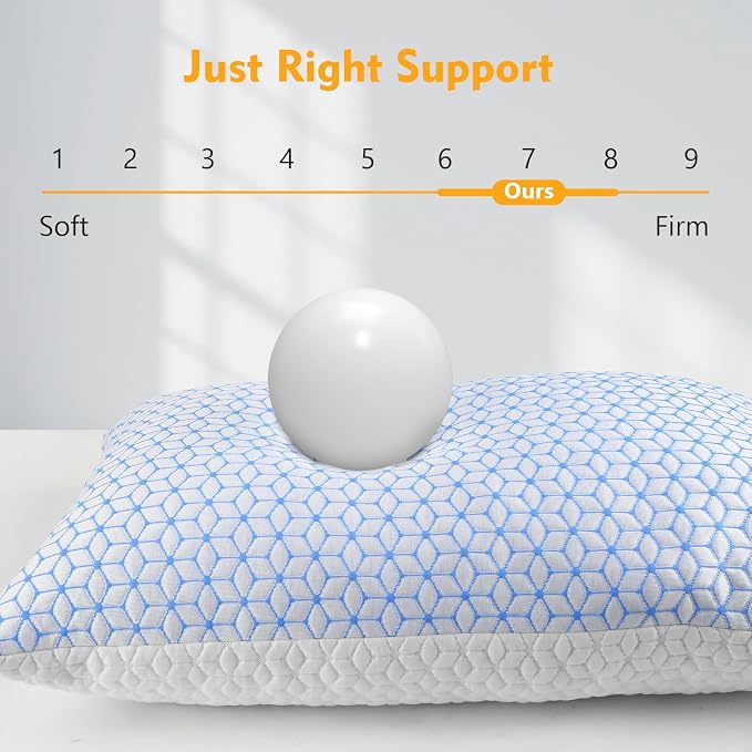 Love Attitude Bed Pillow Queen Size 1 Pack, Shredded Memory Foam Pillow Adjustable，Cooling Pillow Soft and Supportive for Side Back Stomach Sleepers