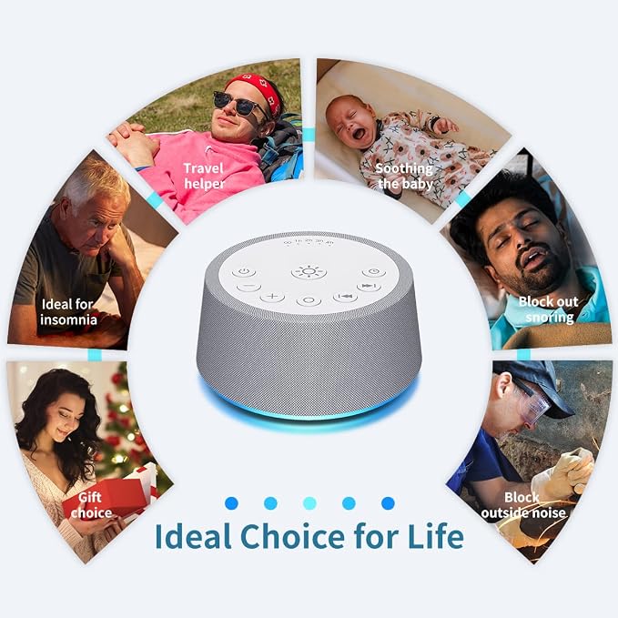 SoundLegend White Noise Sleep Sound Machines 30 Sounds 32-Level Volume 12 Colors Light 5 Timers Adjustable Light Brightness Compact for Everyone Travel Memory Function Gift
