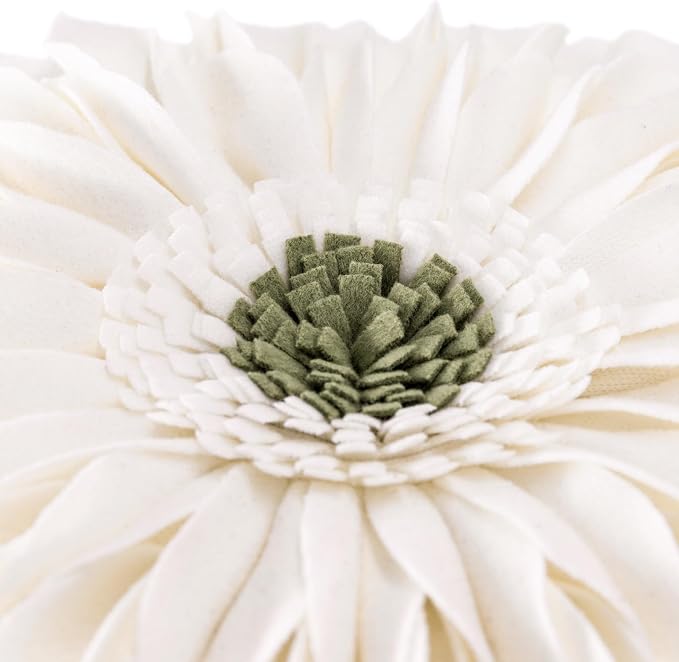 OiseauVoler Decorative 3D Flower Throw Pillow Covers for Couch 18x18 Inch | Ivory White Aesthetic Sunflower Pattern Handmade Pillowcases Boho Farmhouse Bed Decor Vintage Floral Easy Care