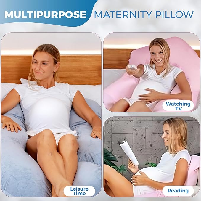 Pregnancy Pillows for Sleeping – 57-Inch Maternity Pillow for Pregnant Women with Removable Washable Cover – Support for Back, Belly, Neck, Legs, & Hips – V C U Shaped Full Body Pillow