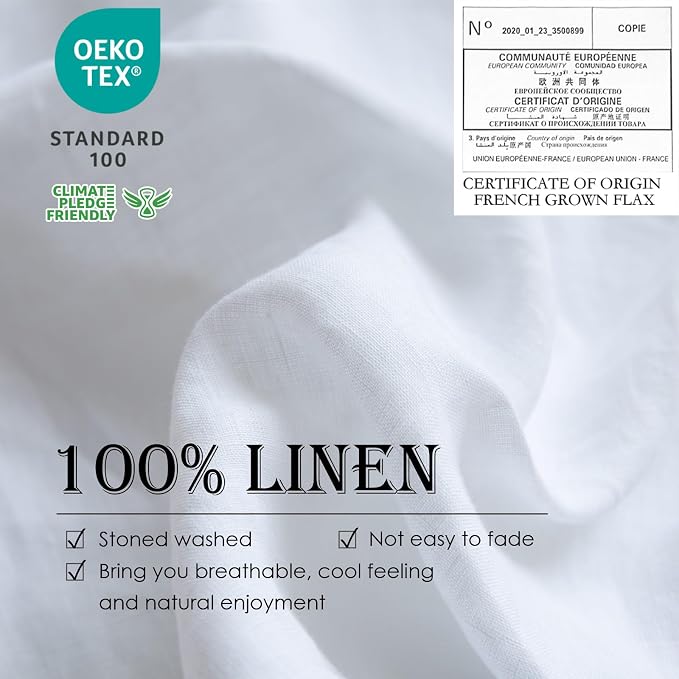 Simple&Opulence 100% Linen Duvet Cover Set 2pcs Basic Style Natural French Washed Flax Solid Color Soft Breathable Farmhouse Bedding with Button Closure - White, Twin