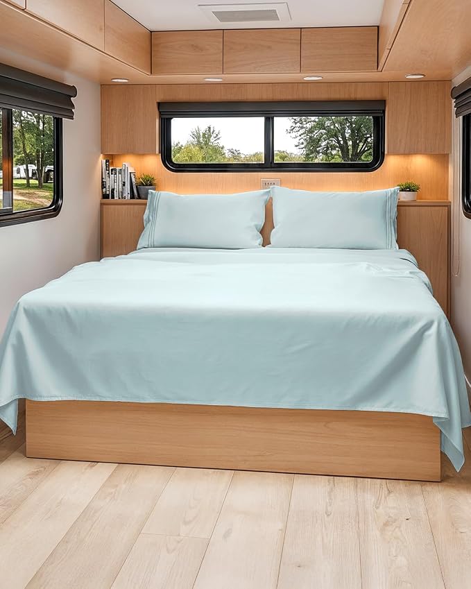 Short Queen Size 4 Piece Bed Sheet Set - RV Short Queen Sheets - Ice Blue | Ultra-Soft, Breathable & Cooling Bed Sheets Set with Deep Pockets, Hotel Luxury Bedding for Women & Men, Wrinkle & Fade Free