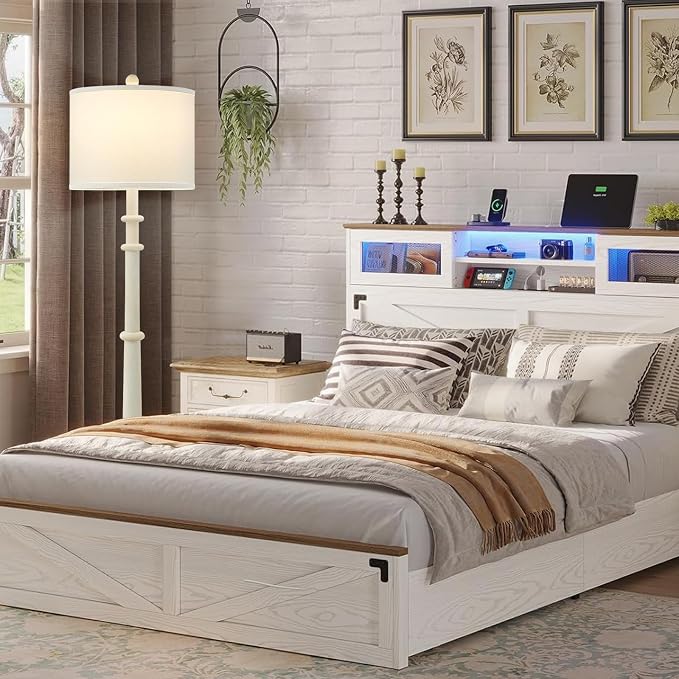 Floor Lamps for Living Room - 60" Farmhouse Floor Lamp with Adjustable Color Temperatures - Vintage Standing Lamp Reading Light with Linen Shade Retro Tall Lamp for Bedroom Office, Almond White