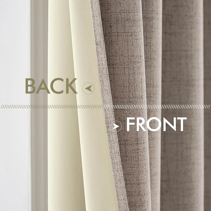 MIULEE 100% Blackout Linen Curtains for Bedroom 52x54 Inches Linen | Room Darkening, Light Blocking, Thermal Insulated, Grommet Top, Linen Textured, Window Curtains for Living Room, 2 Panels