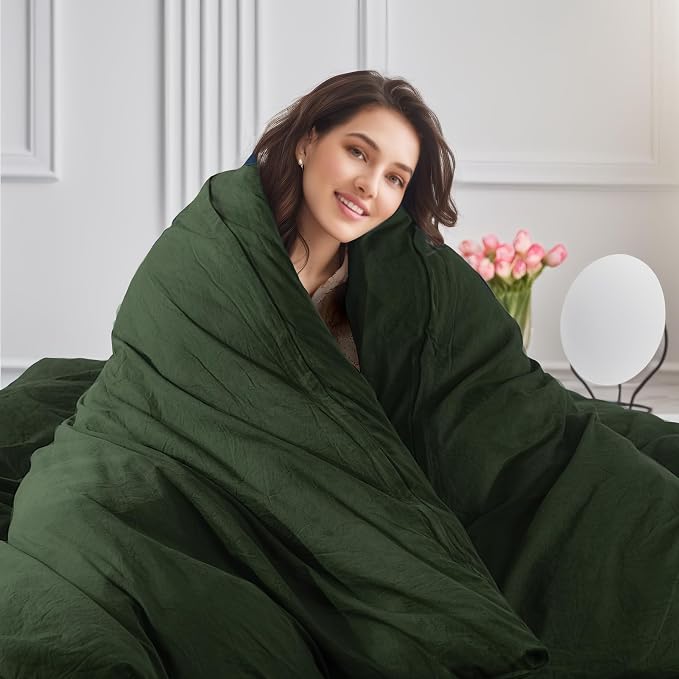 NEXHOME PRO Queen Duvet Cover Set – 100% Certified Organic Cotton with Washed Feel & Linen-Like Texture, Comfortable & Breathable, Home Bedding Set Olive Green (No Comforter)