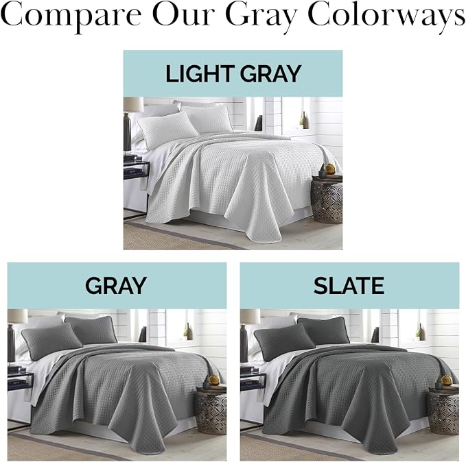 Southshore Fine Living, Inc. Summer Bedspreads Queen Size Quilts with Shams, Full Bedding Set, Quilt Coverlet Queen Size, Full Bedspread with 2 Pillow Shams, Summer Bedding Sets, Steel Grey Quilt