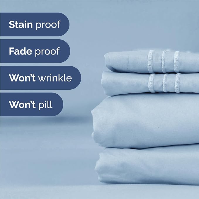 King Size 4 Piece Sheet Set - Comfy Breathable & Cooling Sheets - Sky Blue | Hotel Luxury Bed Sheets for Women & Men, Deep Pockets, Easy-Fit, Extra Soft and Wrinkle Free Sheets, Oeko-Tex Bed Sheet Set