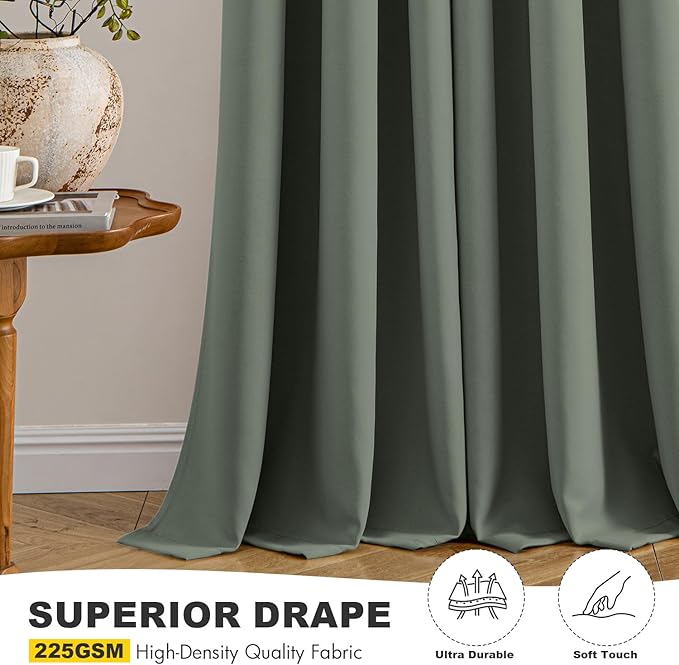 MIULEE Blackout Curtains for Bedroom 2 Panel 40 x 72 Inch Long Dark Mallard | Thermal Insulated, Living Room Darkening Grommet Drapes, Noise Reducing, Light Blocking Window Treatments