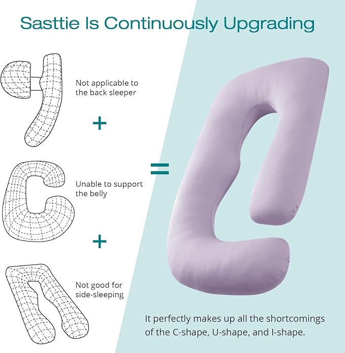 Cooling Pregnancy Pillows for Sleeping, 57'' Full Body Pillow, Lavender | Sasttie Maternity Pillow, OEKO-TEX, Down Alternative, Removable Cover, Pregnant Women Must Haves, Maternity Essential