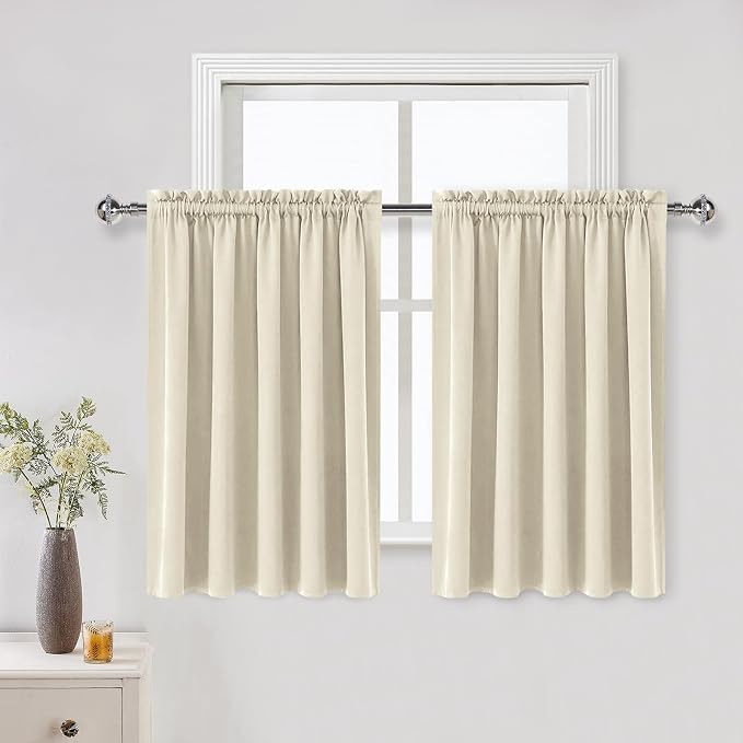 DWCN Short Blackout Curtains 52 x 36 Inch for Kitchen RV Bunk Light Beige | 2 Panels Set, Kitchen Window Curtains Over Sink, Thermal Insulated, Light Blocking, Rod Pocket Drapes for Small Window
