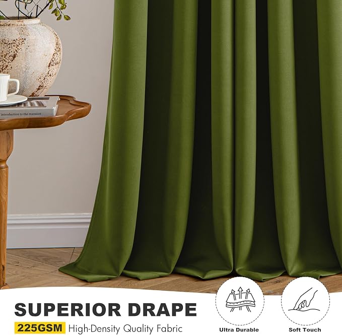MIULEE Blackout Curtains for Bedroom 2 Panel 40"x36" Long Light Olive Green | Thermal Insulated, Living Room Darkening Grommet Drapes, Noise Reducing, Light Blocking Window Treatments