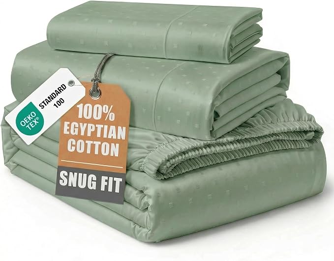 LANE LINEN White Twin Sheets 100% Egyptian Cotton Sateen - Iceberg Green | Twin Size Sheet Set - 3-Piece Set, Ideal For Dorms And Guest Beds, Long-Staple Egyptian Cotton, Guest-Ready Comfort