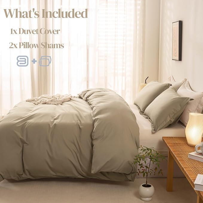 OAITE Duvet Cover Set 100% Washed Cotton Solid 3pcs | Soft,Durable,Long-staple Cotton,Hidden Zipper with 8 Interior Corner Ties,2 Pillowcases,68"X90"
