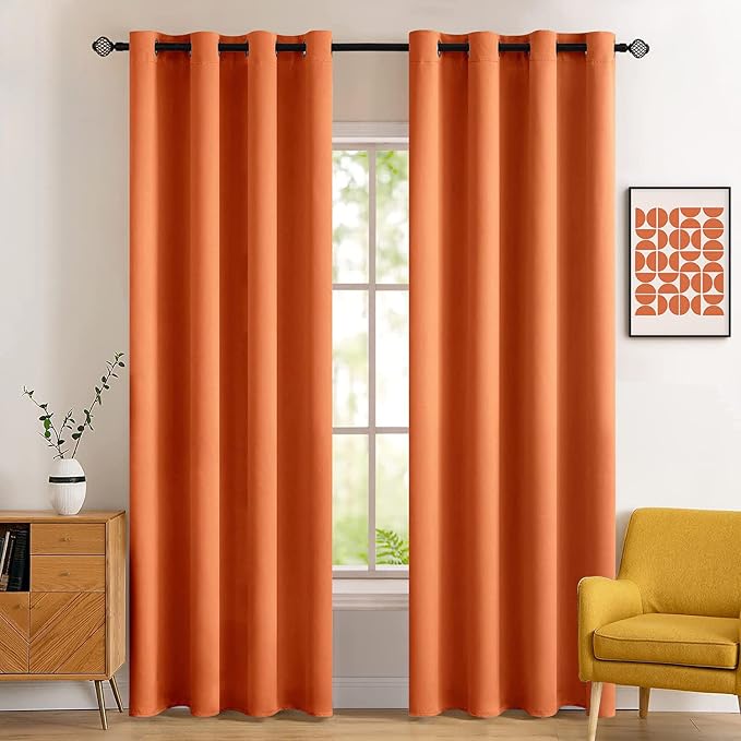 MIULEE Orange Blackout Bedroom Curtains Drapes 84 Inch Long 52"x84" | Grommet Top, Room Darkening Window Drapes, Privacy Protection, Thermal Insulated, Heat Blocking, Light Blocking