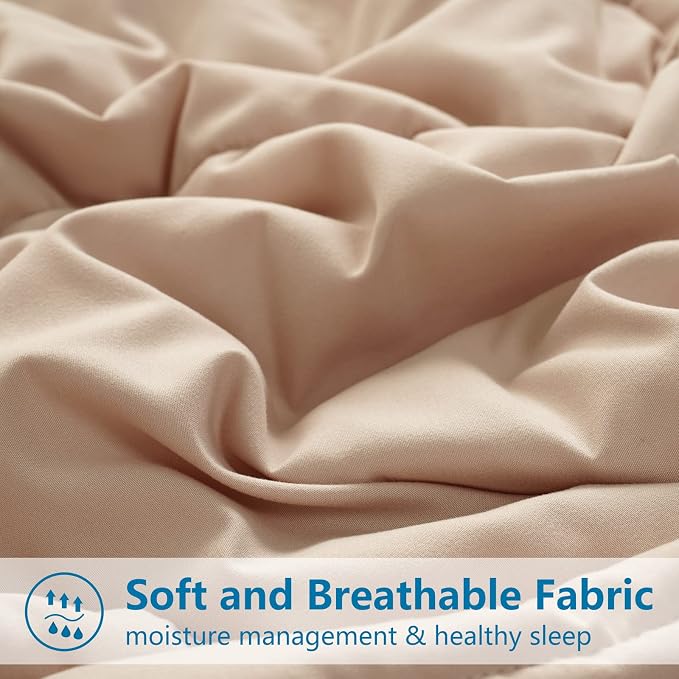 EASELAND California King Down Alternative Comforter, Beige, 96x104 | Quilted Duvet Insert for All Seasons, Soft Lightweight Bedding with Corner Tabs, Breathable Machine Washable Hotel Quality