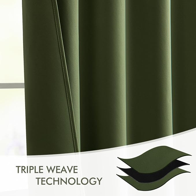MIULEE Olive Green Back Tab Blackout Curtains 52x120 Inch Long 2 Panels Set | Rod Pocket Pinch Pleated, Thermal Insulated, Bedroom Living Room Darkening Privacy Drapes, Extra Long Light Blocking Curtains