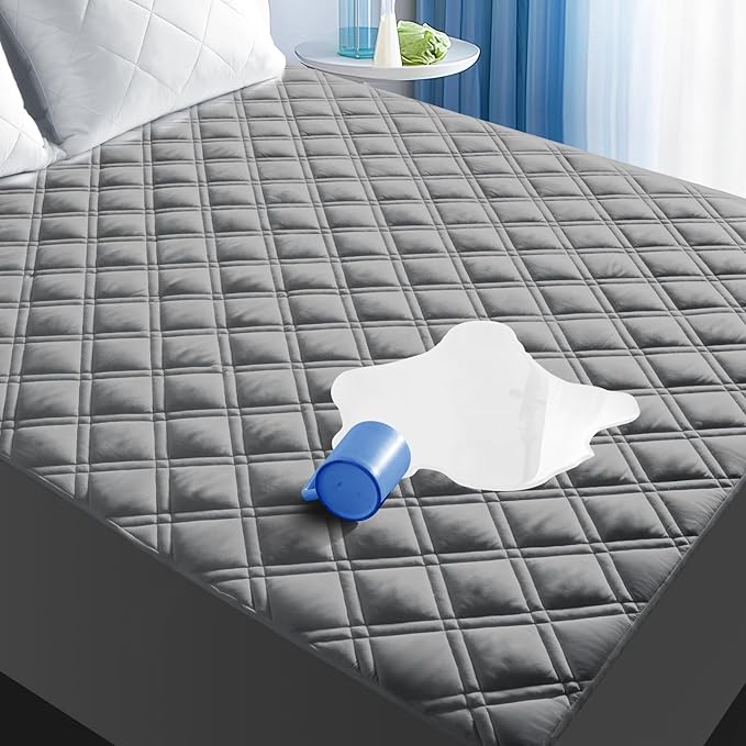 MEELUS Full Mattress Protector Waterproof, Fitted Deep Pocket 8"-21", Gray | Breathable Waterproof Mattress Pad Cover, Soft Noiseless Mattress Cover Washable Cooling for Home Hotel Bedroom