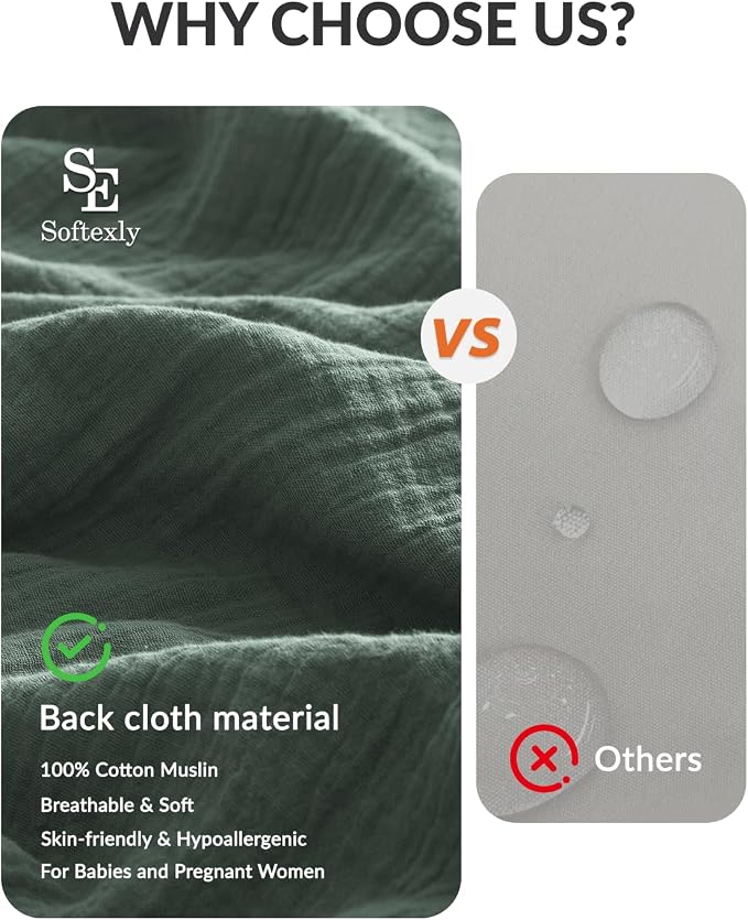 SE SOFTEXLY Muslin Duvet Cover King Size, 100% Washed Cotton Duvet Cover Set, Ultra Soft Comforter Cover Linen Like, 3 Pieces Minimalist Gauze Duvet Cover with 2 Pillowcases, 90"x104", Forest Green