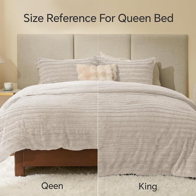 BEDELITE Faux Fur King Size Comforter Set, Fluffy Bed Set, Linen | Super Soft & Warm, Luxury Fuzzy Cozy Comforter for Winter, Heavy Plush Bed set, with 2 Pillowcases