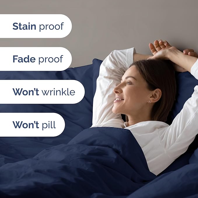 Duvet Cover King Size - Soft 3 Piece with Zipper Closure - Navy Blue | Extra Soft, Breathable, King Duvet Cover 104" x 90" with 2 Pillow Shams, Zipper Closures & Ties, Women, Men, Kids & Teens