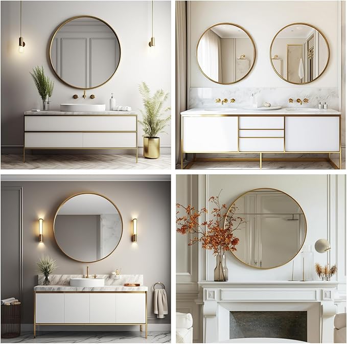 Gold Circle Mirror, 20 inch Round Wall Mirror, Brushed Metal Frame | High Definition Mirror, Rust-resistant, Easy Installation, Round Mirrors for Bedroom, Guest Room, Baby room, Vanity
