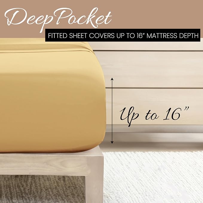 Linen Market Brushed Microfiber Twin XL Sheet Set 3 Piece – Oeko-TEX Certified Ultra Soft & Wrinkle-Free - 16" Deep Pocket Sheets - Easy Care Twin XL Size - Gold